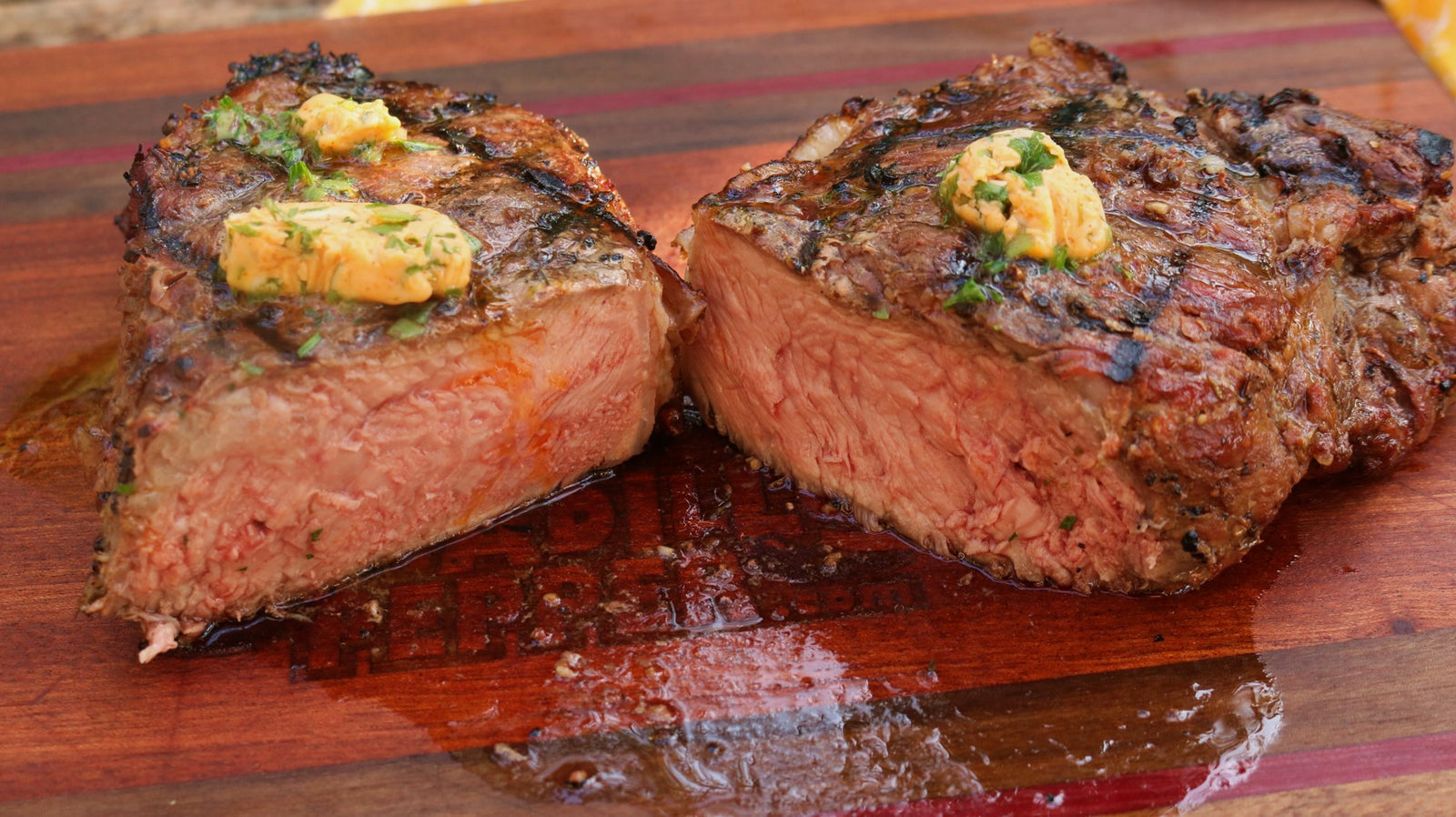 Smoked NY Strip Steak with Homemade Bourbon Butter Armadillo Pepper